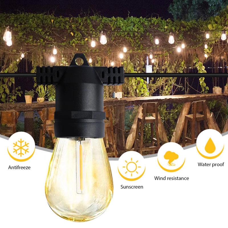 Arlmont & Co. Kanora LED Outdoor Globe String Lights 48FT 15 Edison